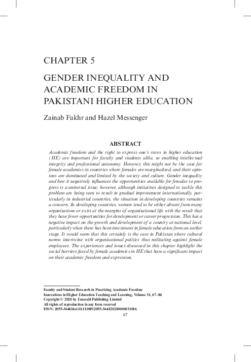 (PDF) Gender Inequality and Academic Freedom in Pakistani Higher Education