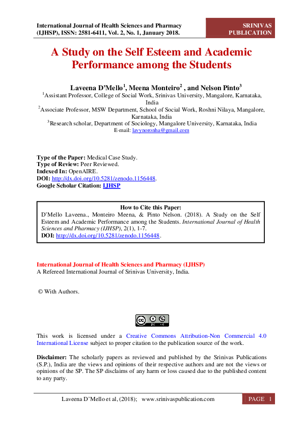 (PDF) A Study on the Self Esteem and Academic Performance among the ...