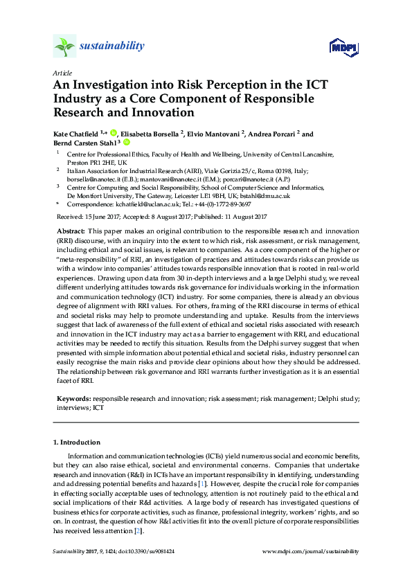 (PDF) An Investigation into Risk Perception in the ICT Industry as a ...