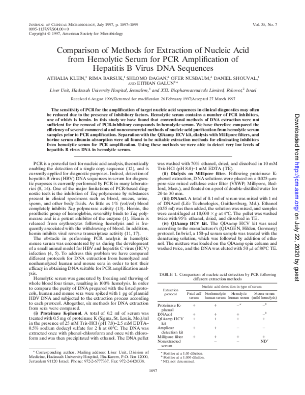 (PDF) Comparison of methods for extraction of nucleic acid from ...