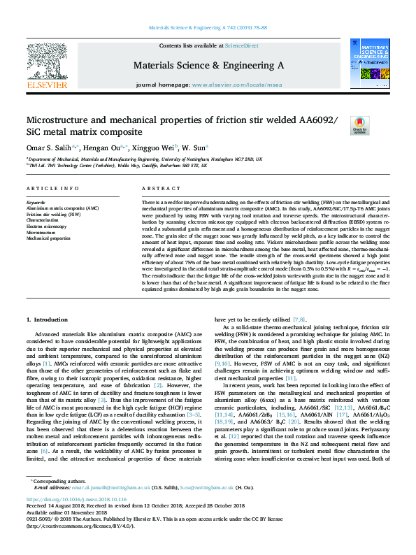 (PDF) Microstructure and Mechanical Properties of Friction Stir Welded ...
