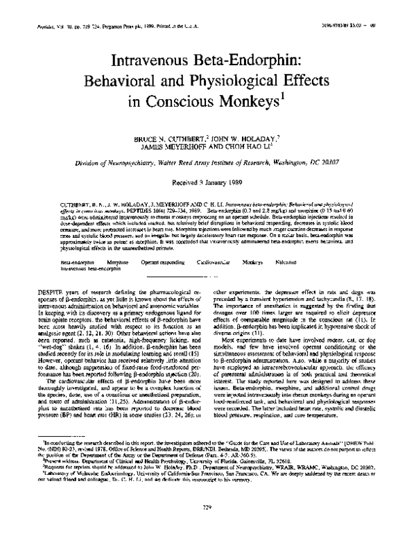 (PDF) Intravenous beta-endorphin: Behavioral and physiological effects ...