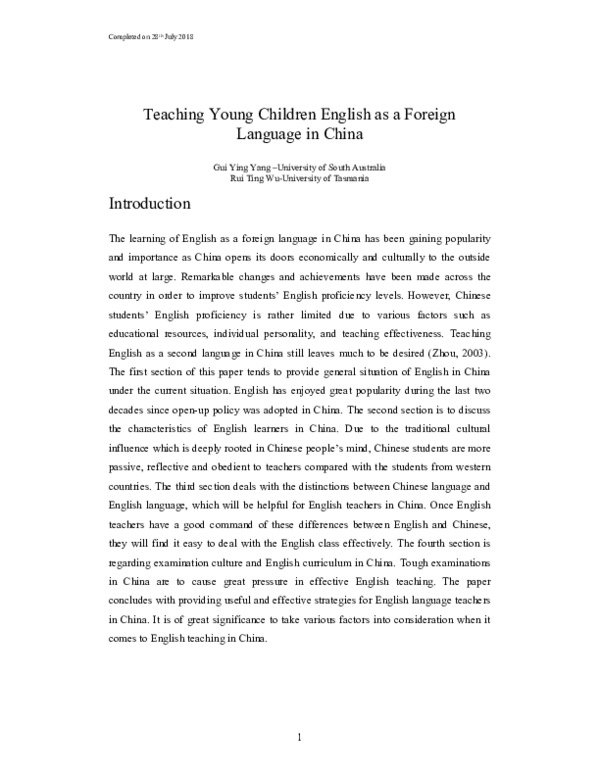 (PDF) Teaching Young Children English as a Foreign Language in China