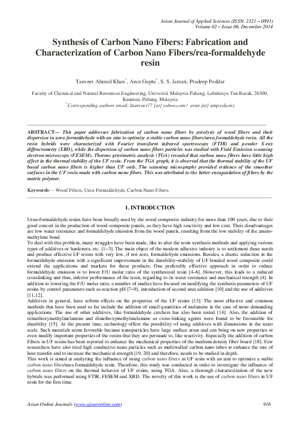 (PDF) Synthesis of Carbon Nano Fibers: Fabrication and Characterization ...