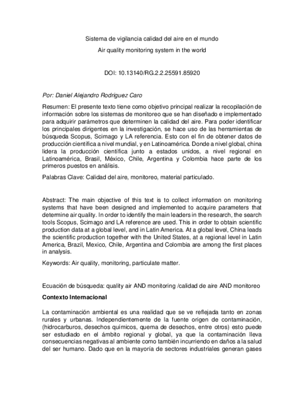 (PDF) Sistema de vigilancia calidad del aire en el mundo : Air quality ...