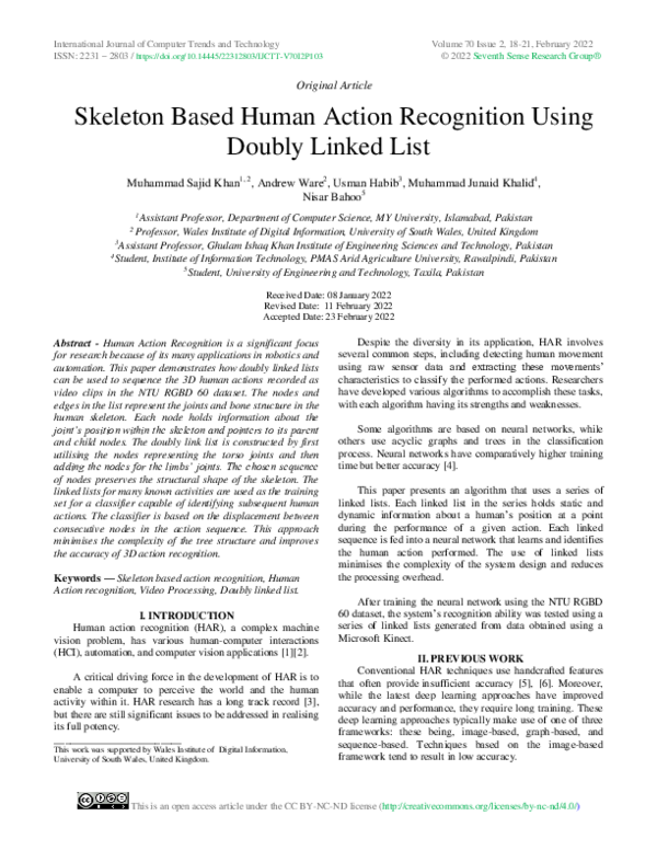 (PDF) Skeleton Based Human Action Recognition Using Doubly Linked List