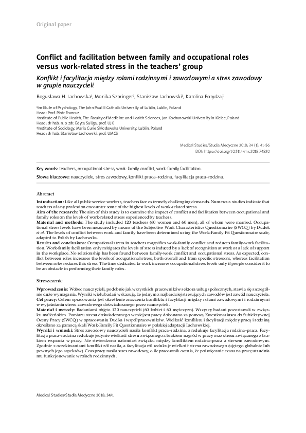 (PDF) Conflict and facilitation between family and occupational roles ...