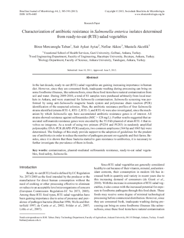 (PDF) Characterization of antibiotic resistance in Salmonella enterica ...