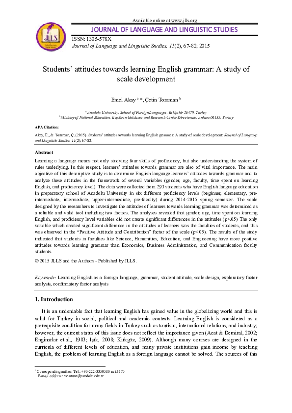 (PDF) Students ’ attitudes towards learning English grammar: A study of ...