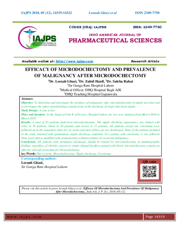 (PDF) Efficacy of Microdochectomy and Prevalence of Malignancy After ...