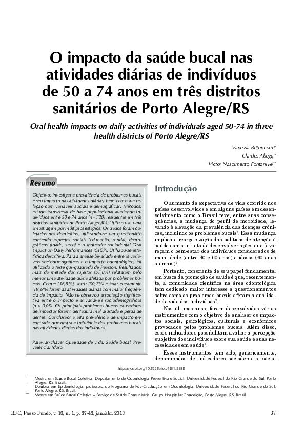 (PDF) Oral health impacts on daily activities of individuals aged 50-74 ...