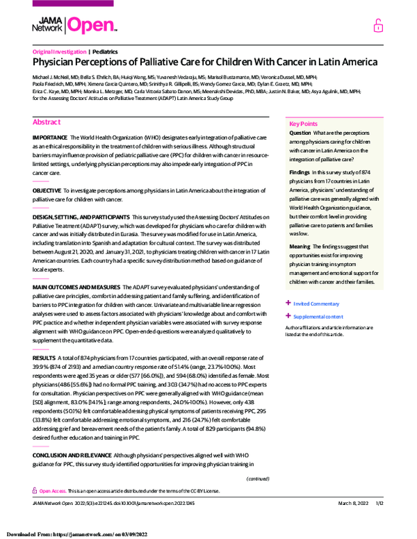 (PDF) Physician Perceptions of Palliative Care for Children With Cancer ...