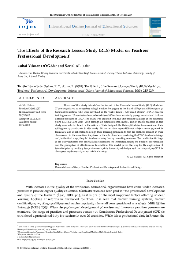 (PDF) The Effects of the Research Lesson Study (RLS) Model on Teachers ...