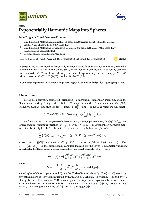 (PDF) Exponentially Harmonic Maps into Spheres