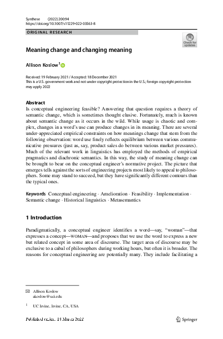 (PDF) Meaning change and changing meaning