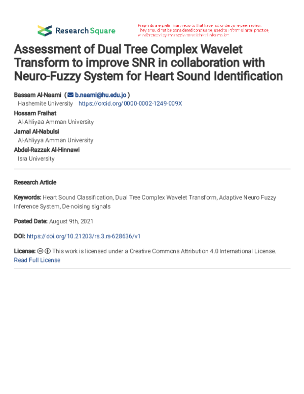 (PDF) Assessment of Dual Tree Complex Wavelet Transform to improve SNR ...