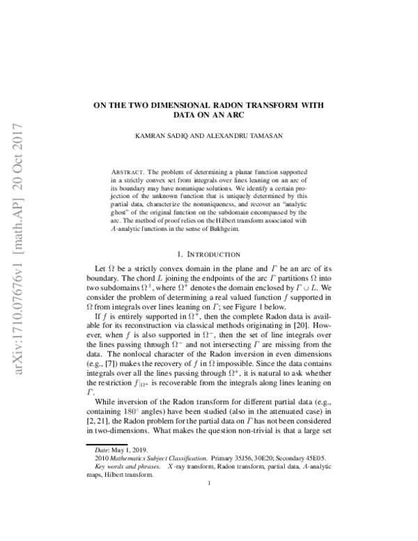 (PDF) Partial inversion of the 2D attenuated Radon transform with data ...