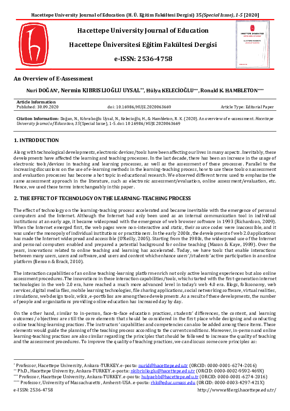 (PDF) An Overview of EAssessment nuri doğan Academia.edu