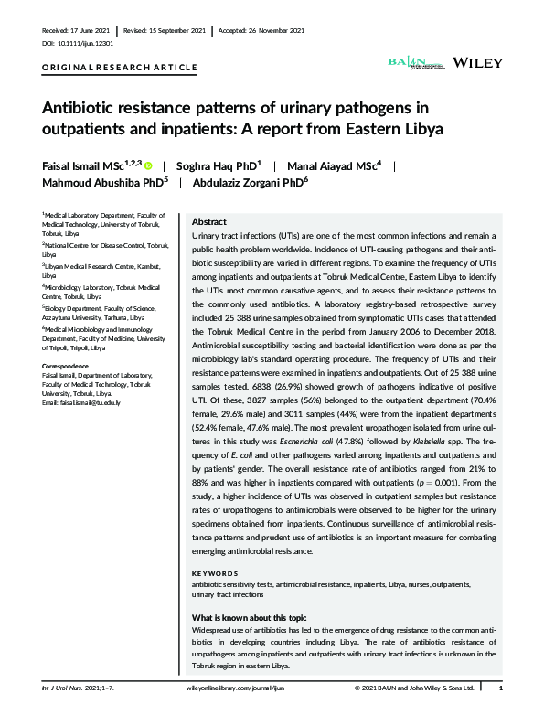 (PDF) Antibiotic resistance patterns of urinary pathogens in ...