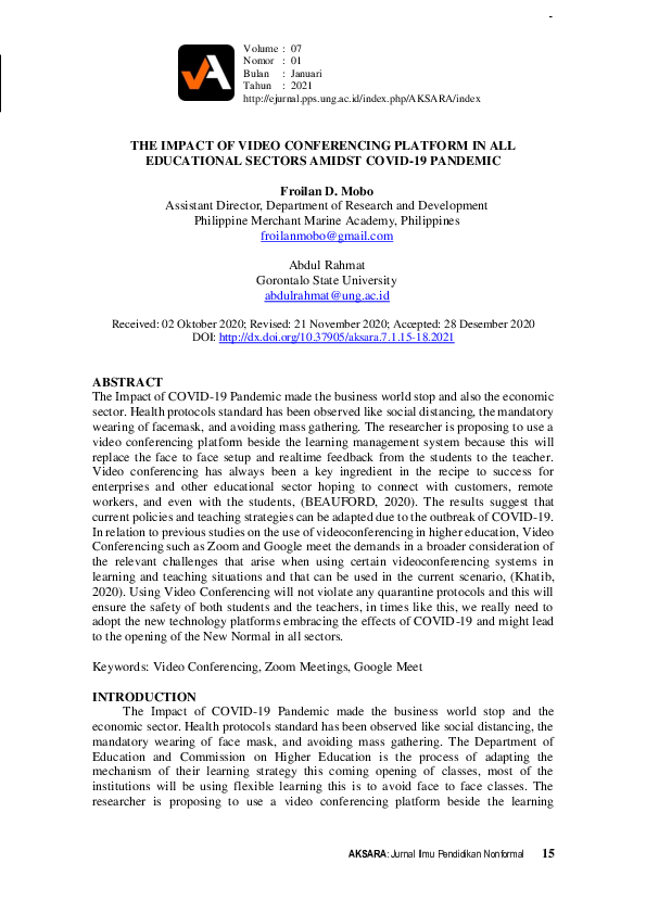 (PDF) The Impact of Video Conferencing Platform in All Educational ...