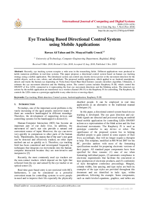 (PDF) Eye Tracking Based Directional Control System using Mobile ...