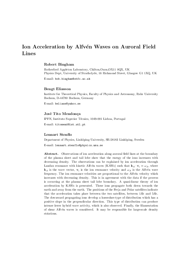 (PDF) Ion acceleration by Alfvén waves on auroral field lines
