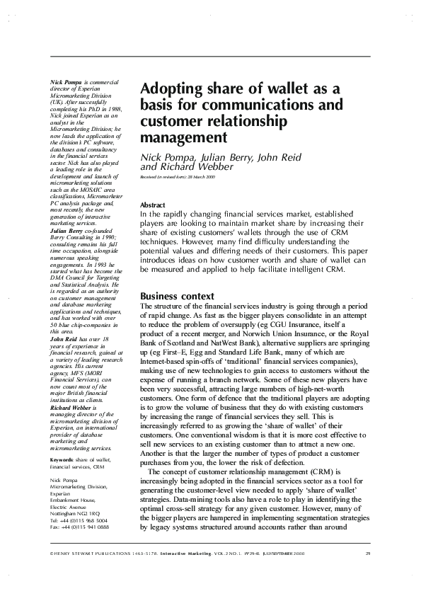 (PDF) Adopting share of wallet as a basis for communications and ...
