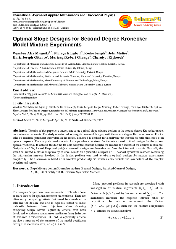 (PDF) Optimal Slope Designs for Second Degree Kronecker Model Mixture ...