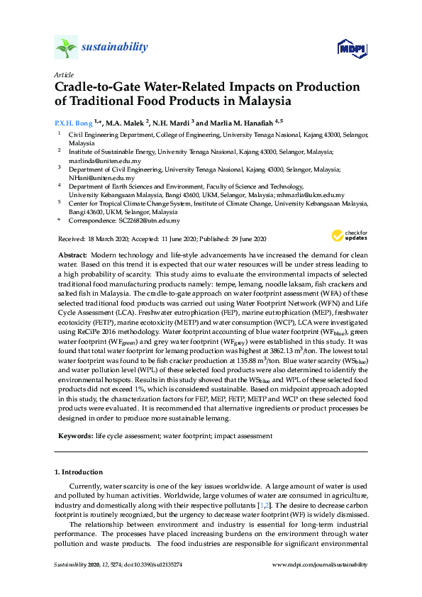  PDF Cradle to Gate Water Related Impacts On Production Of Traditional 