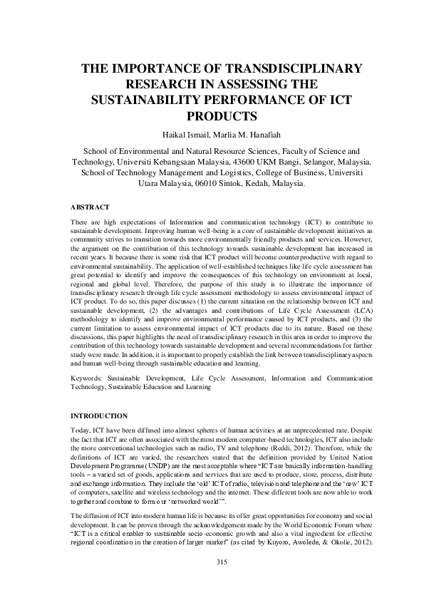(PDF) The Importance of Transdisciplinary Research in Assessing the ...
