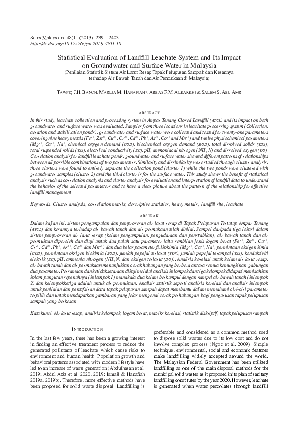 (PDF) Statistical Evaluation of Landfill Leachate System and its Impact ...