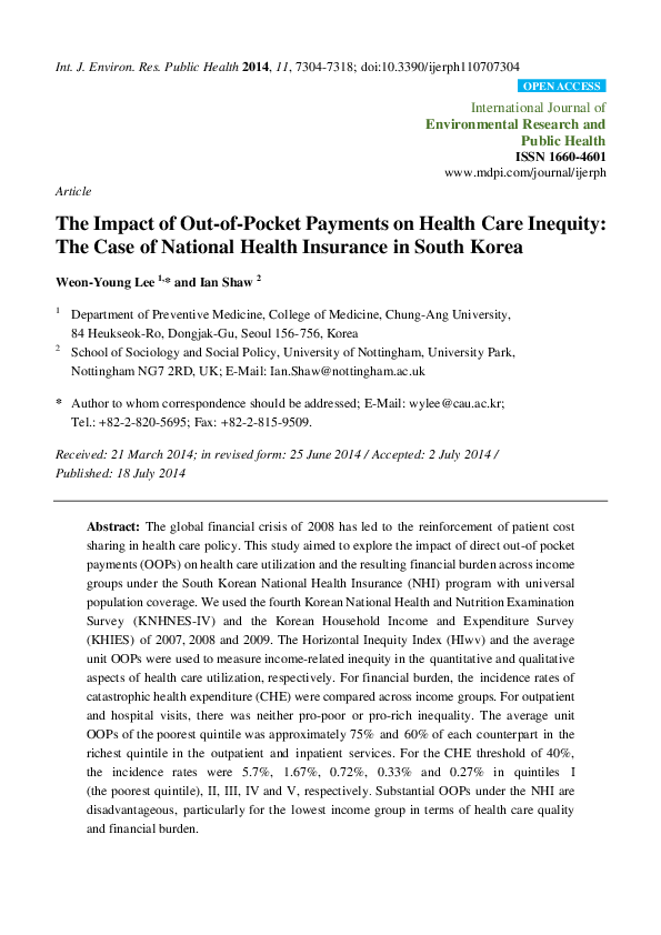 (PDF) The impact of out-of-pocket payments on health care inequity: the ...