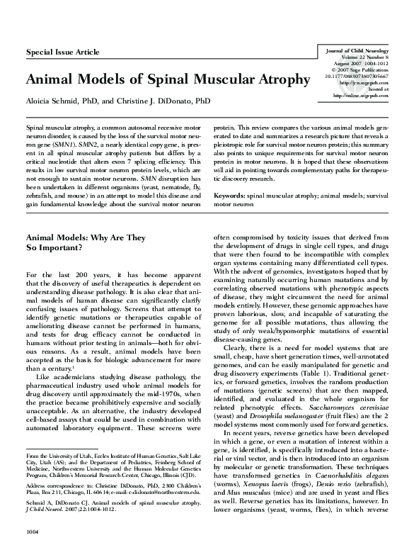 (PDF) Animal models of spinal muscular atrophy