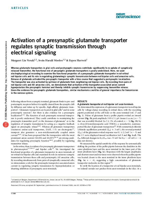 (PDF) Activation of a presynaptic glutamate transporter regulates ...