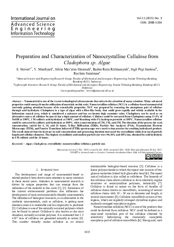 (PDF) Preparation and Characterization of Nanocrystalline Cellulose ...