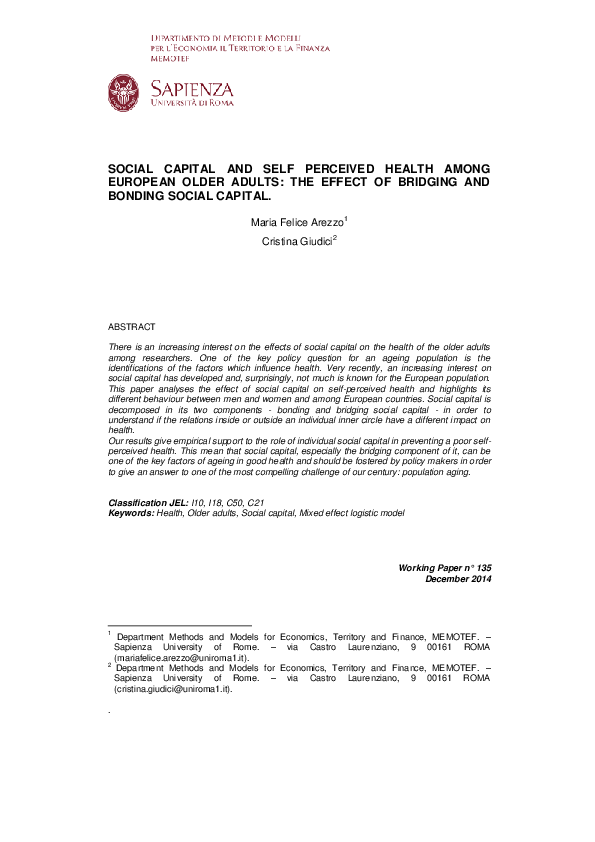 (PDF) Social Capital and Self Perceived Health Among European Older ...