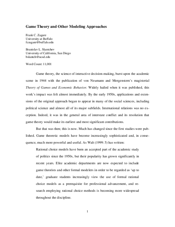 (PDF) Game Theory and Other Modeling Approaches