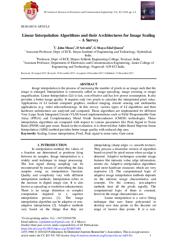 (PDF) Linear Interpolation Algorithms and their Architectures for Image ...