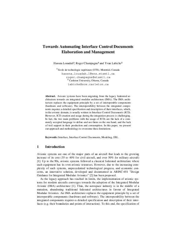 (PDF) Towards Automating Interface Control Documents Elaboration and ...