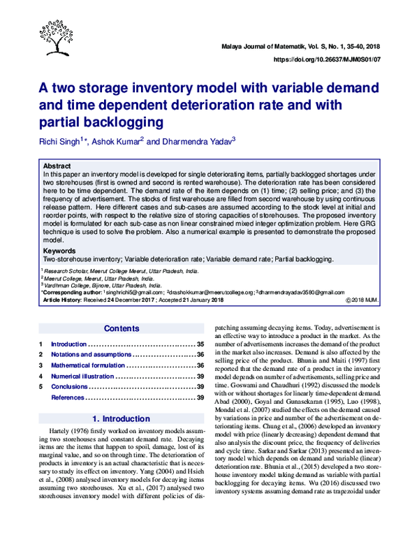 (PDF) A two storage inventory model with variable demand and time ...