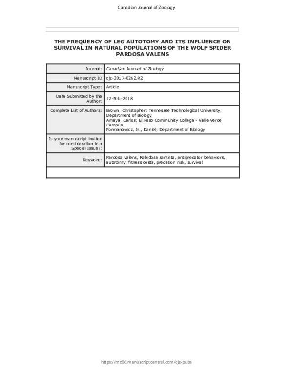 (PDF) The frequency of leg autotomy and its influence on survival in ...