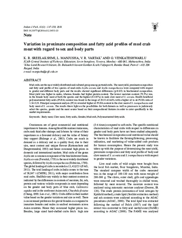 (PDF) Variation in proximate composition and fatty acid profiles of mud ...