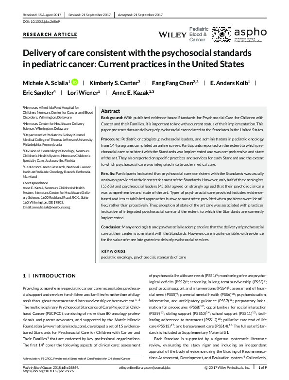 (PDF) Delivery of care consistent with the psychosocial standards in ...