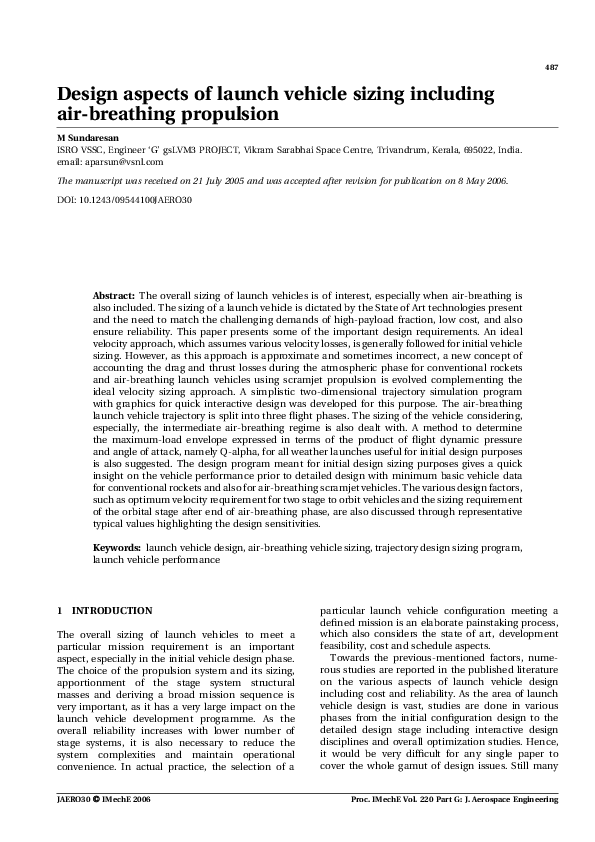 (PDF) Design aspects of launch vehicle sizing including air-breathing ...