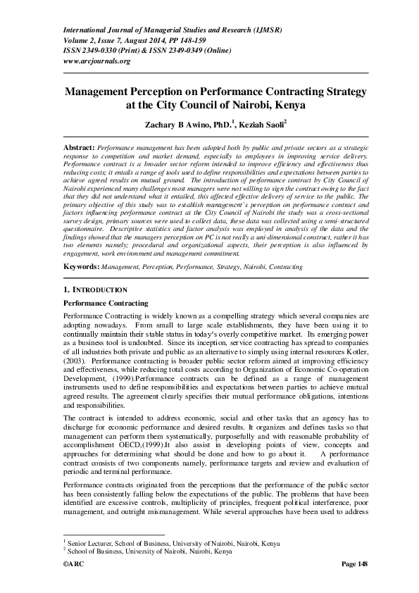 (PDF) Management Perception on Performance Contracting Strategy at the ...
