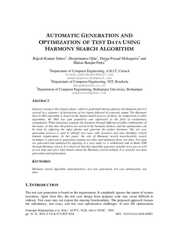 (PDF) Automatic Generation and Optimization of Test Data Using Harmony ...
