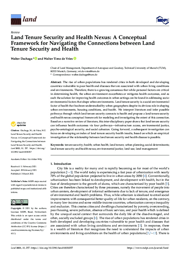 (PDF) Land Tenure Security and Health Nexus: A Conceptual Framework for ...
