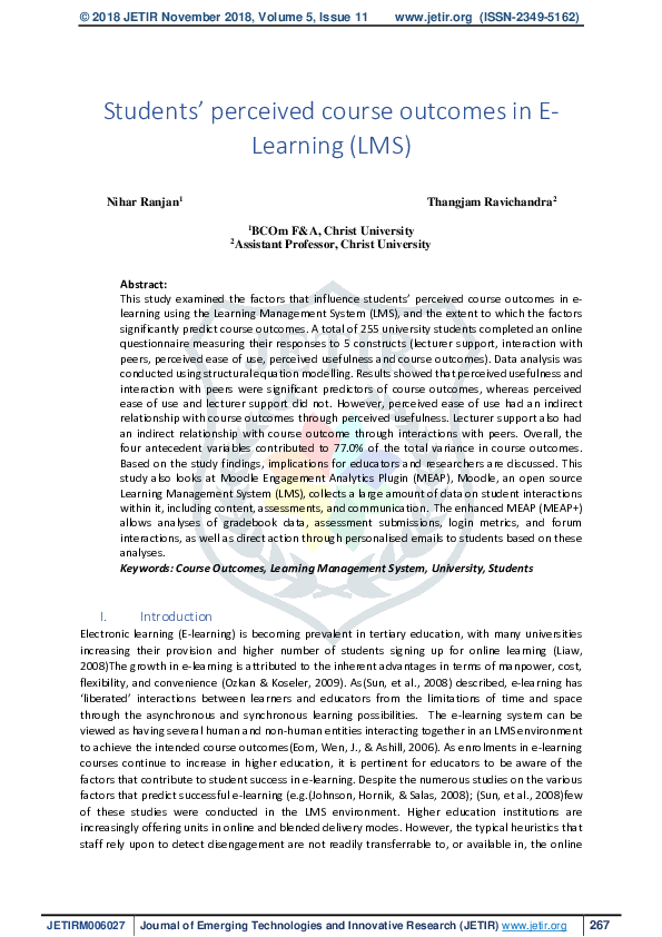 (PDF) Students’ perceived course outcomes in E-Learning (LMS)