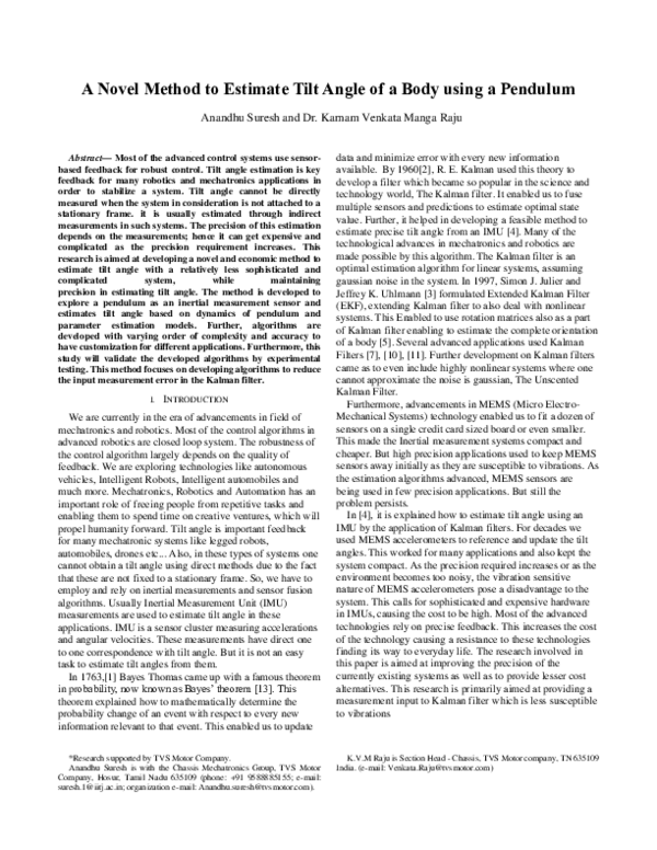 (PDF) A Novel Method to Estimate Tilt Angle of a Body using a Pendulum