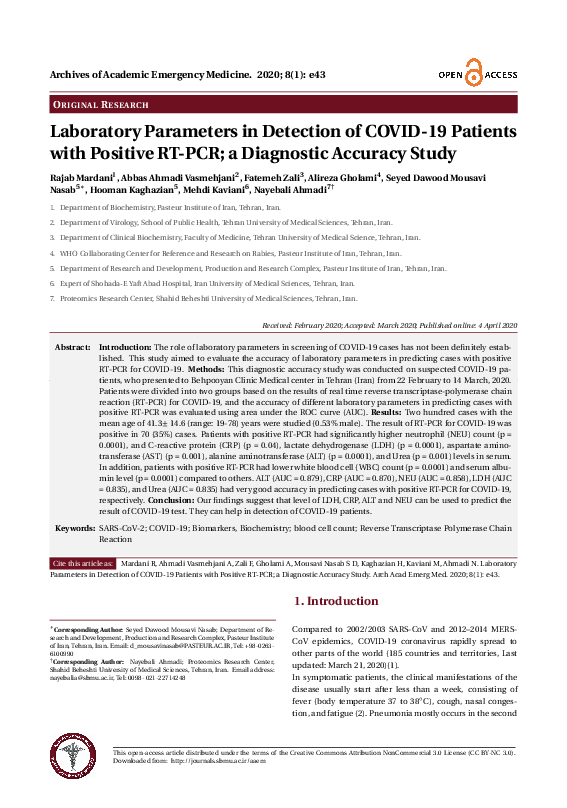 (PDF) Laboratory Parameters in Detection of COVID-19 Patients with ...